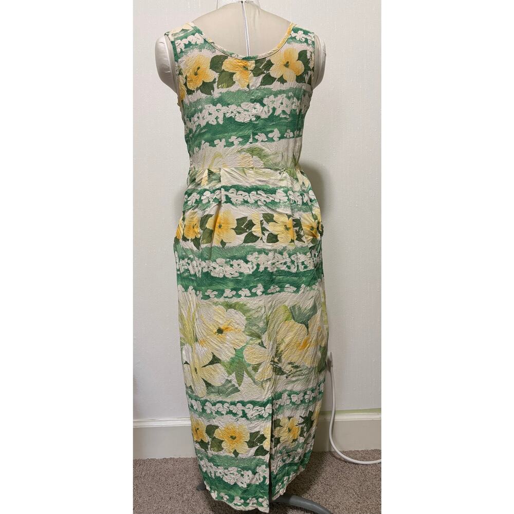 VTG Jams World Size M Hawaiian Green Yellow Floral Graphic Maxi Dress Sleeveless